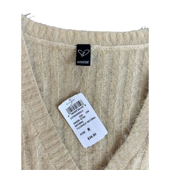 Windsor size medium yellow fluffy cardigan v neck front sweater NWT - Picture 6 of 8